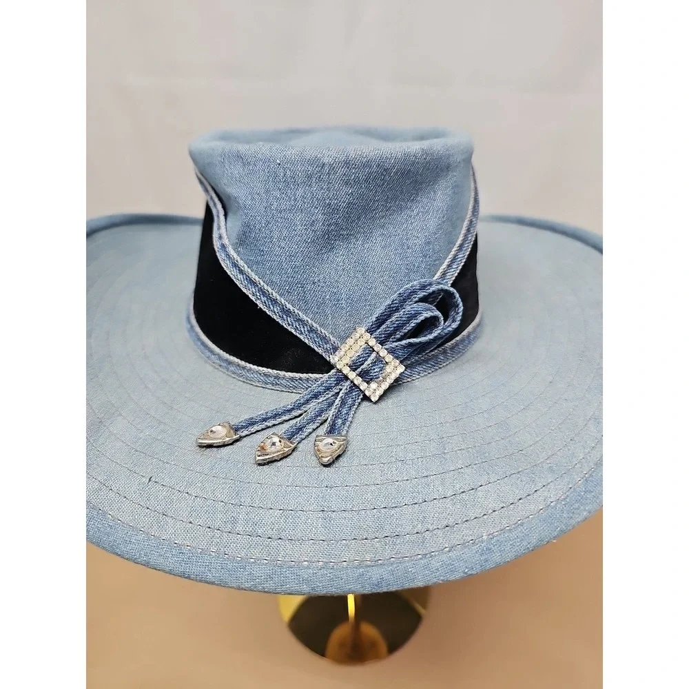 Simply Barbara Women Blue Cowboy Western Cotton Blend Usa Beyonce Outdoor Hat |M